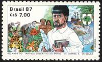 (№1987-2241) Марка Бразилия 1987 год "400 лет начертательной договору Бразилии Габриэль де ", Гашена