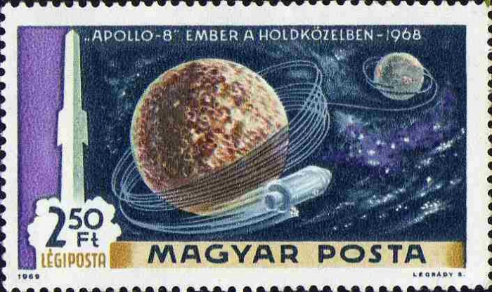(1969-080) Марка Венгрия &quot;Аполлон-8 на орбите вокруг Луны&quot; ,  III O