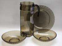 Кувшин и 3 тарелки прозачное цветное стекло