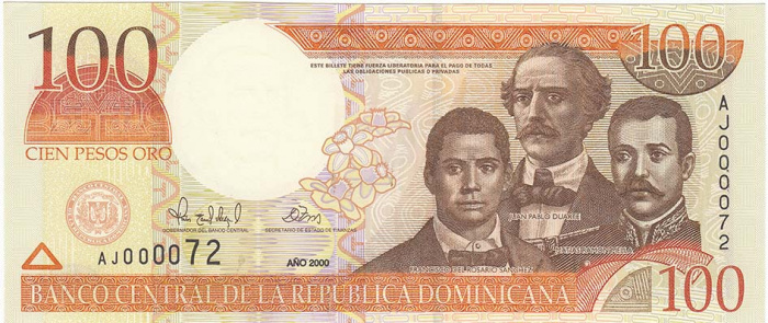 () Банкнота Доминикана 2000 год 100  &quot;&quot;   UNC