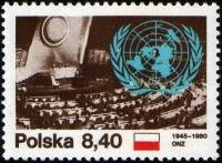 (1980-050) Марка Польша "Эмблема"    35-летие ООН III Θ