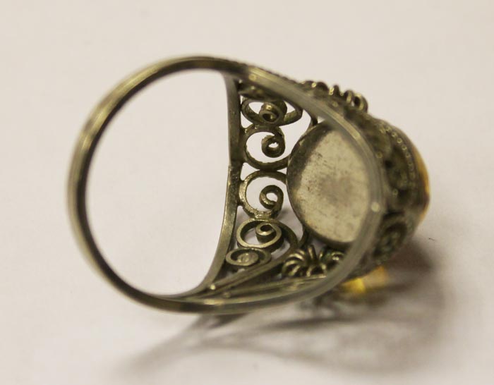 Перстень с янтарем, филигрань (без пробы), винтаж