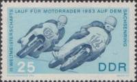 (1963-041) Марка Германия (ГДР) "Мотогонки"  голубая  Мотоспорт III O