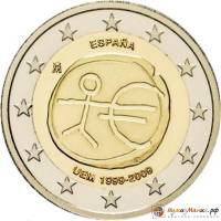 (003) Монета Испания 2009 год 2 евро "Экономический союз 10 лет"  Биметалл  UNC