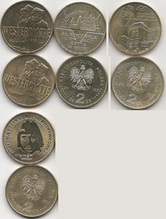 (173 175 179 180 4 монеты по 2 злотых) Набор монет Польша 2009 год   UNC