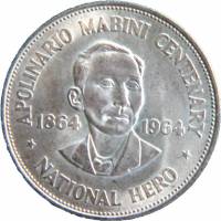 () Монета Филиппины 1964 год 1 песо ""  Биметалл (Серебро - Ниобиум)  UNC