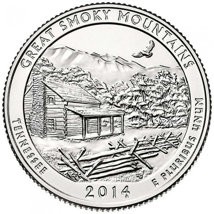 021s Монета США 2014 год 25 центов Грейт-Смоки-Маунтинс  Медь-Никель  UNC