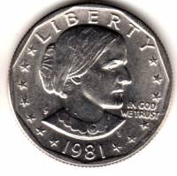 (1981p) Монета США 1981 год 1 доллар   Сьюзен Энтони Медь-Никель  VF