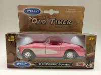Модель авто 1:43 Chevrolet 1957 Corvette розовый Welly Old Timer в коробке
