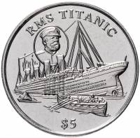 (1998) Монета Либерия 1998 год 5 долларов "Титаник"  Медь-Никель  UNC