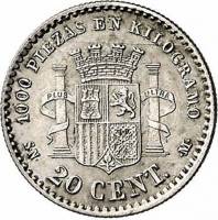 (№1869km650) Монета Испания 1869 год 20 Ceacute;ntimos
