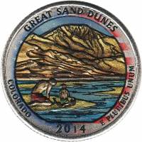 (024p) Монета США 2014 год 25 центов "Грейт-Санд-Дьюнс"  Вариант №2 Медь-Никель  COLOR. Цветная