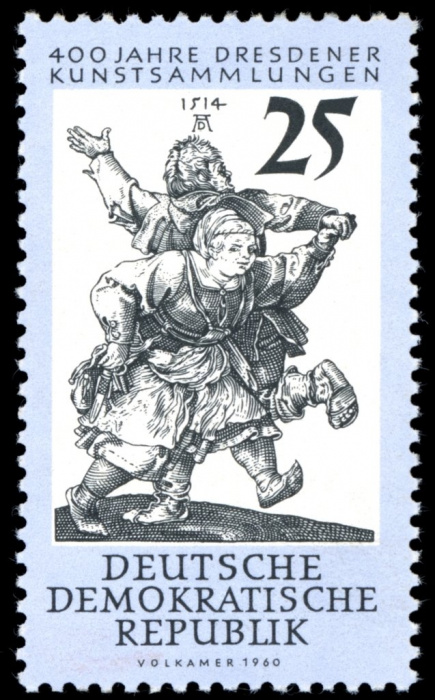 (1960-047) Марка Германия (ГДР) &quot;Танцующие крестьяне&quot;    Дрезден коллекция II Θ
