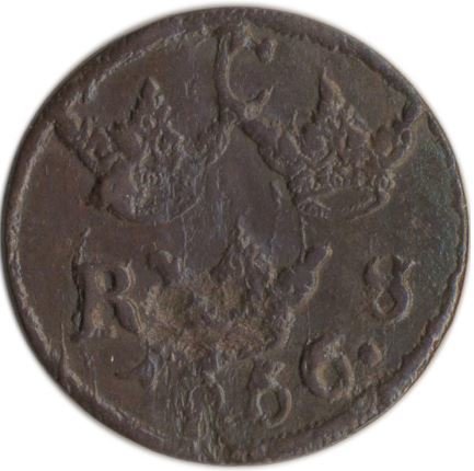 (1666) Монета Швеция 1666 год 1/6 эре   Медь  VF