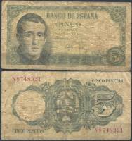 Банкнота Испания 1951 год 5 песет Хаиме Лусиано Бальмес   F
