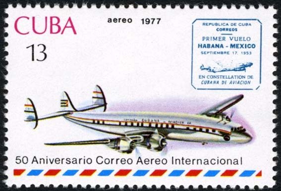 (1977-064) Марка Куба &quot;Локхид Констеллейшн&quot;    50 лет авиапочты Кубы III Θ