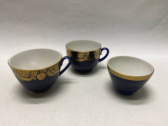 Чайные чашки 3 шт кобальт позолота ЛФЗ