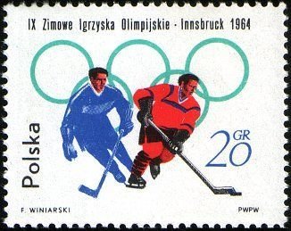 (1964-82) Марка Польша &quot;Хоккей&quot;   Зимние Олимпийские Игры 1964, Инсбрук II Θ