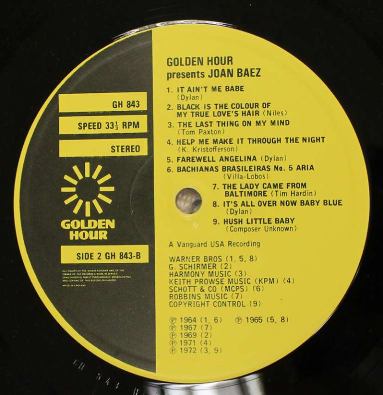 Пластинка виниловая &quot;Джоан Баэз. Песни (Joan Baes)&quot;, Golden Hour, 1976 г.