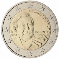 (019) Монета Германия (ФРГ) 2018 год 2 евро "Гельмут Шмидт" Двор G Биметалл  UNC