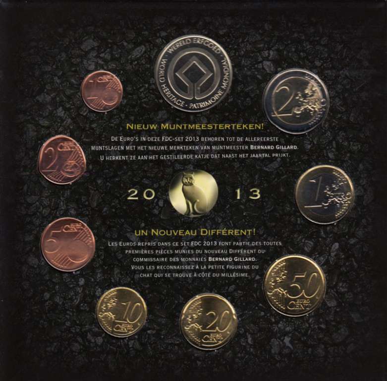 (2013, 8м + жетон) Набор монет Бельгия 2013 год &quot;Места добычи в Валлонии&quot;   UNC