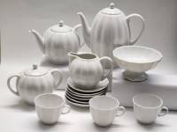 Кофейный сервиз белый фарфор рифленый 14 предметов Кофейник сахарница чайник чашки блюдца