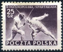 (1954-028) Марка Польша &quot;Фехтовальщики&quot; , II Θ