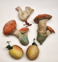 Елочные игрушки 5 штук ретро СССР вата нитки папье-маше 