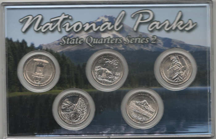 (2010d, 5 монет по 25 центов) Набор монет США 2010 год &quot;Парки&quot;   Футляр