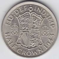 () Монета Великобритания 1943 год 1/2 кроны "Георг VI"  Серебро Ag 500  UNC