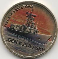 2013 Монета Польша 2013 год 2 злотых Фрегат Каземир Пулавский  Цветная Латунь  UNC