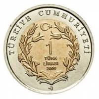 () Монета Турция 2009 год 1 лира ""  Биметалл  UNC