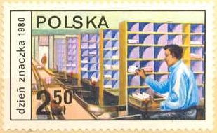 (1980-053) Марка Польша "Сортировка писем"    День почтовой марки III &Theta;