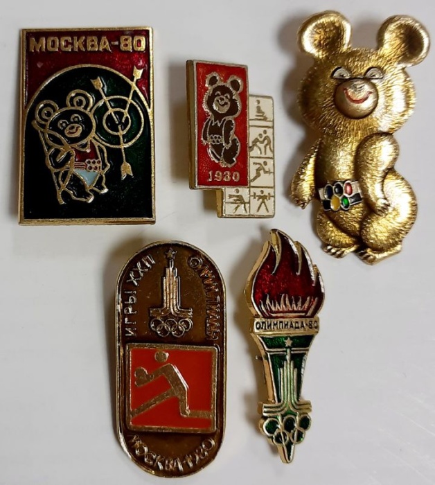 Набор значков знаков (5 шт.) СССР "Олимпиада 80" На булавке 