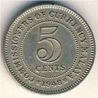 (1948) Монета Малайя 1948 год 5 центов "Георг VI"  Медь-Никель  UNC