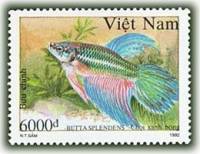 (1992-099) Марка Вьетнам "Зеленая"    Сиамские бойцовые рыбы III O