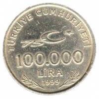 () Монета Турция 1999 год 100000  ""   Нейзильбер  UNC
