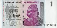 Банкнота Зимбабве 2007 год 1 доллар Балансирующие скалы   UNC