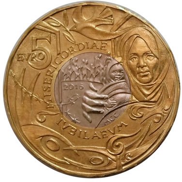 (2016) Монета Сан-Марино 2016 год 5 евро &quot;Юбилей милосердия&quot;  Биметалл  Блистер
