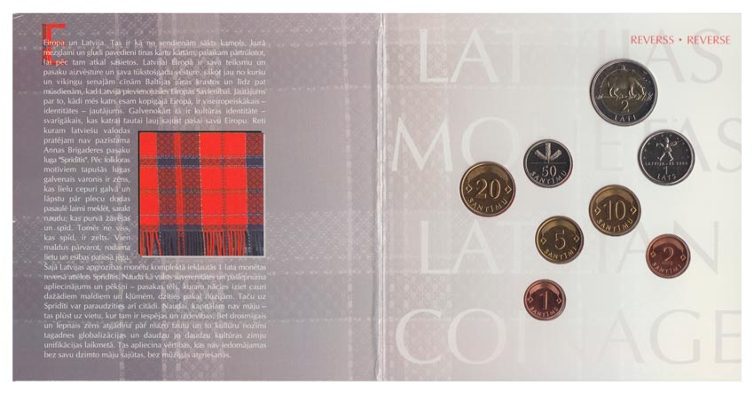 (1992-2004, 8 монет) Набор монет Латвия 1992-2004 год    Буклет