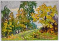Картина Тулаев В. Н. 1986 г. Тропинка в осеннем лесу Пейзаж масло картон 35х25 см