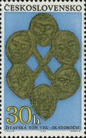 (1969-050) Марка Чехословакия "Позолоченный орнамент"    Археологические открытия в Моравии и Словак