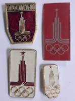 Набор значков знаков (4 шт.) СССР "Москва, олимпиада-80" На булавке 