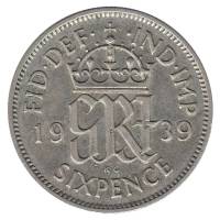 (1939) Монета Великобритания 1939 год 6 пенсов "Георг VI"  Медь-Никель  UNC