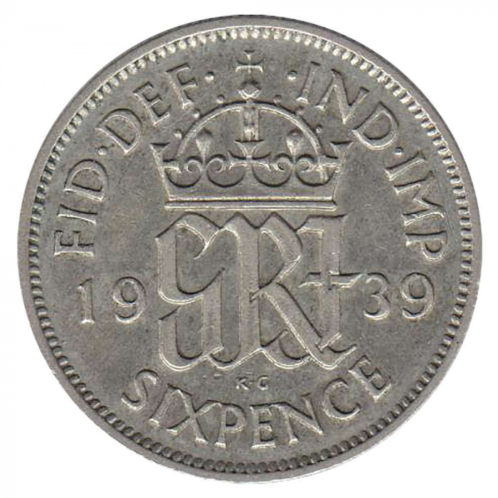 (1939) Монета Великобритания 1939 год 6 пенсов &quot;Георг VI&quot;  Медь-Никель  UNC