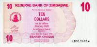 Банкнота Чек на предъявителя Зимбабве 2006-2007 год 10 долларов Крестьяне   UNC
