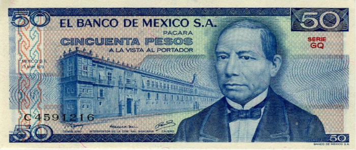 (1979) Банкнота Мексика 1979 год 50 песо &quot;Бенито Хуарес&quot;   UNC
