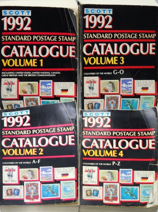 Книга &quot;Standart Postage Stamp Catalogue 1992 volume 1, 2, 3, 4&quot; 1992 Scott США Мягкая обл. 5 000 с. 