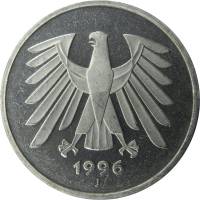 () Монета Германия (ФРГ) 1975 год 5  ""   Никель, покрытый Медно-Некелем  UNC