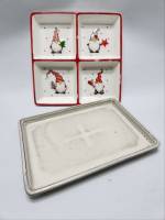 Менажница новогодняя квадратная Гномы 4 секции и Поднос прямоугольный - подставка для кашпо Керамика